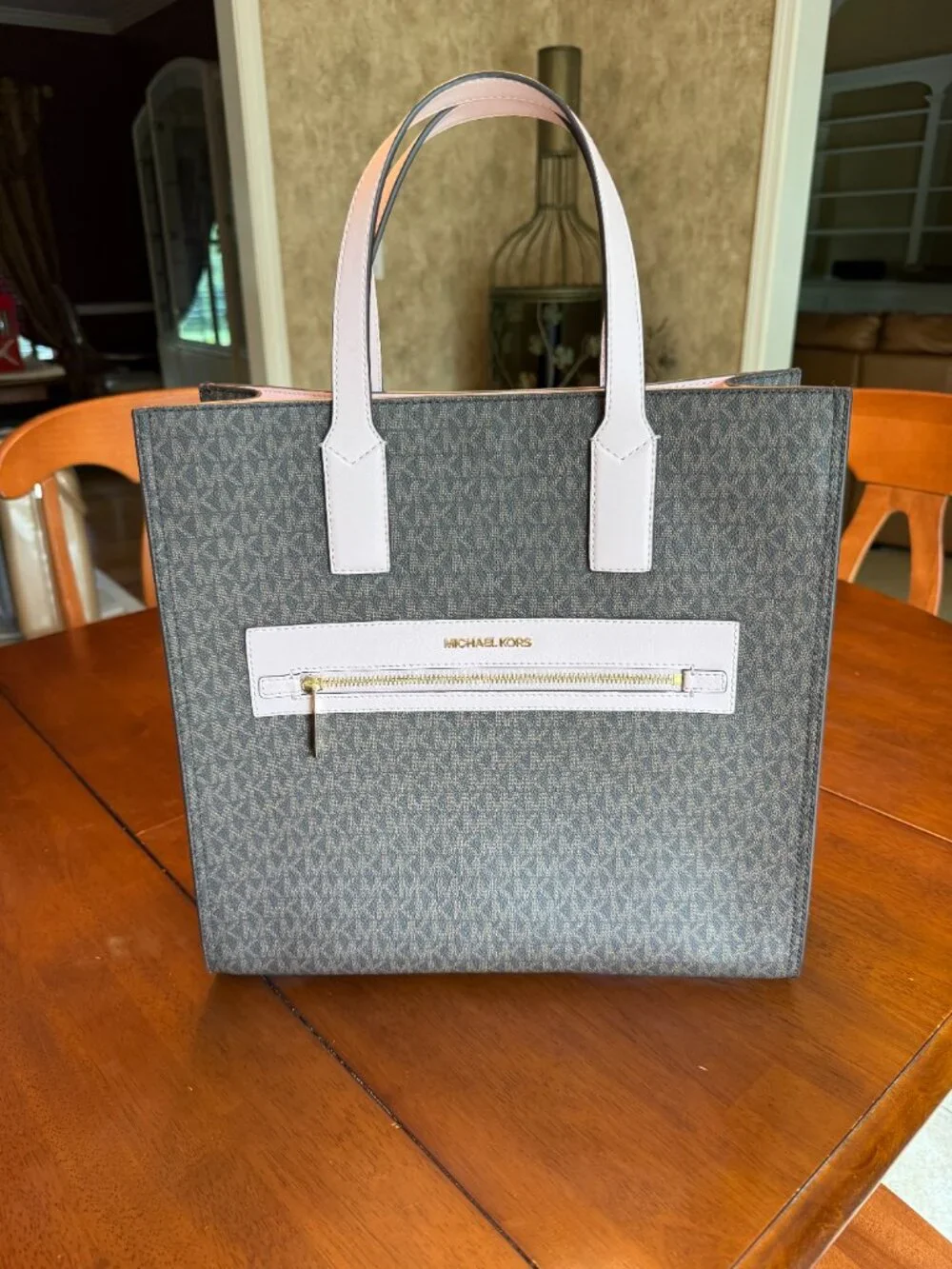 Michael Kors work bag Brown monogram with pink trim